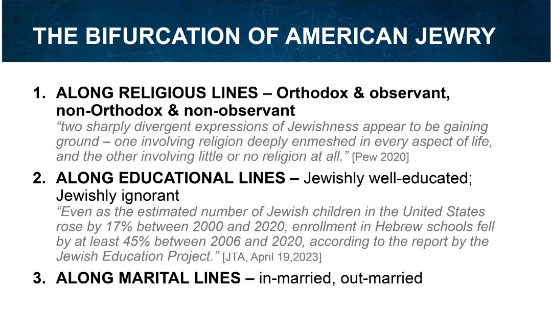 The Bifurcation of American Jewry — summary slide